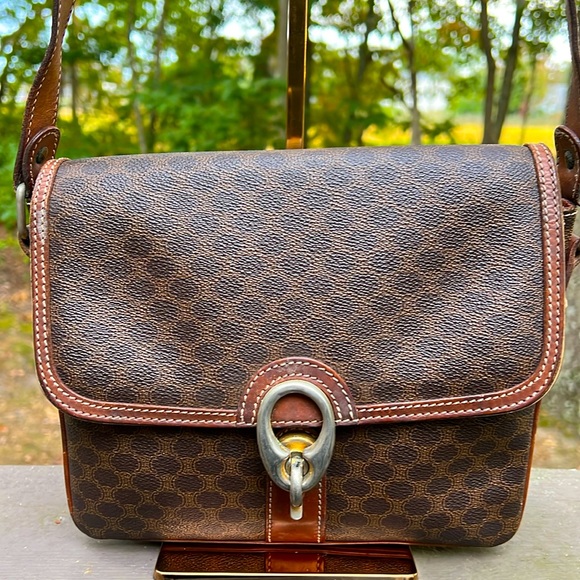 CELINE Macadam Vintage Coated Canvas Shoulder Crossbody Bag Brown PVC - Picture 1 of 17